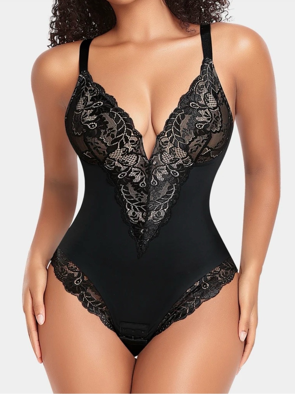 Werena Never worn new Black Lace Plunge Shapewear Bodysuit